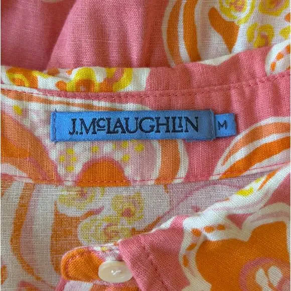 J.McLaughlin Foley Linen-Blend Dress Pink Trinidad Abstract Medium Beachy Resort - Picture 12 of 14